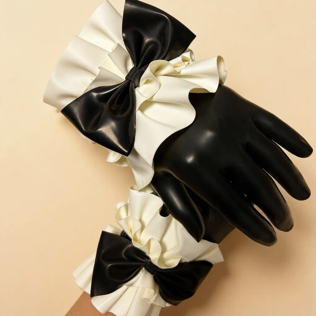 Latex Bow Lace Gloves — handmade latex, made to measure