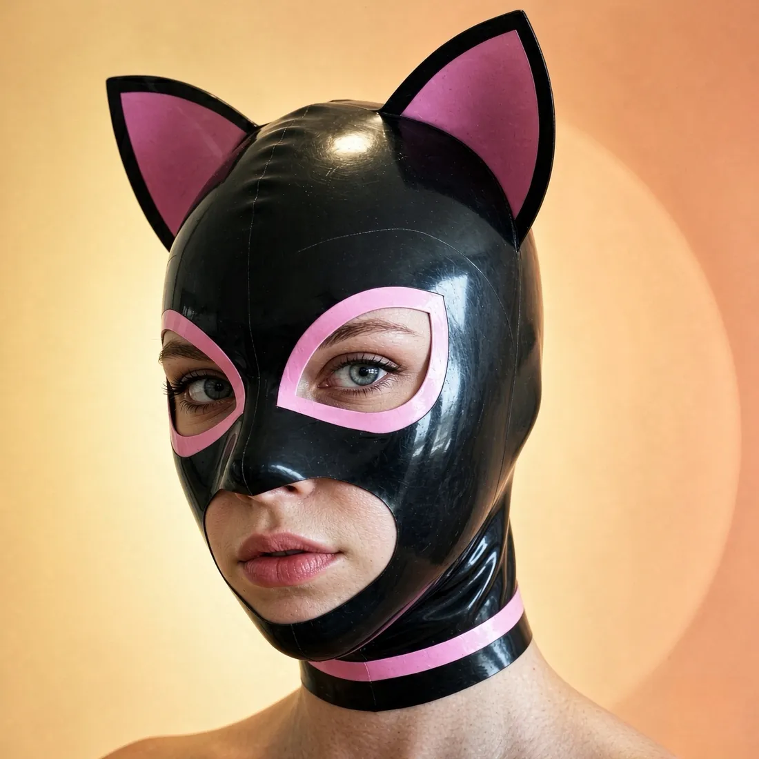 Latex Hood / Mask with Cat Ear — Morrigan — handmade latex, made to measure