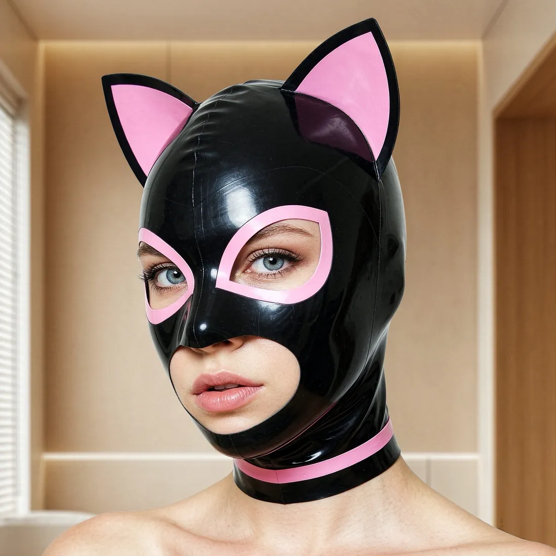 Latex Hood / Mask with Cat Ear — Morrigan view 2