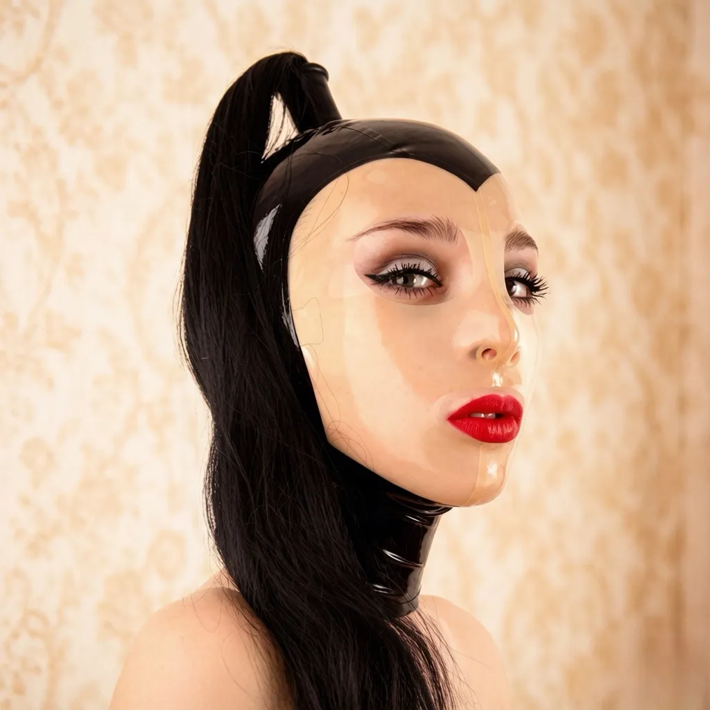 Latex Hood / Mask with Wig Ponytail — Seraphine view 2