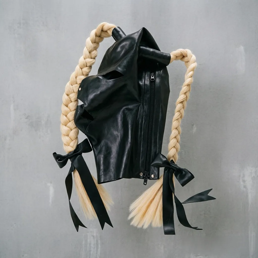 Latex Bow Hood / Mask with Braided Wig view 4