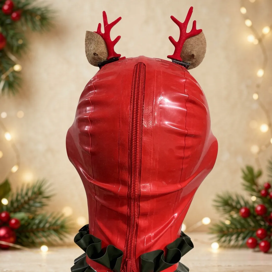 Christmas Special Latex Bow Hood / Mask with Reindeer Hair Clip view 4