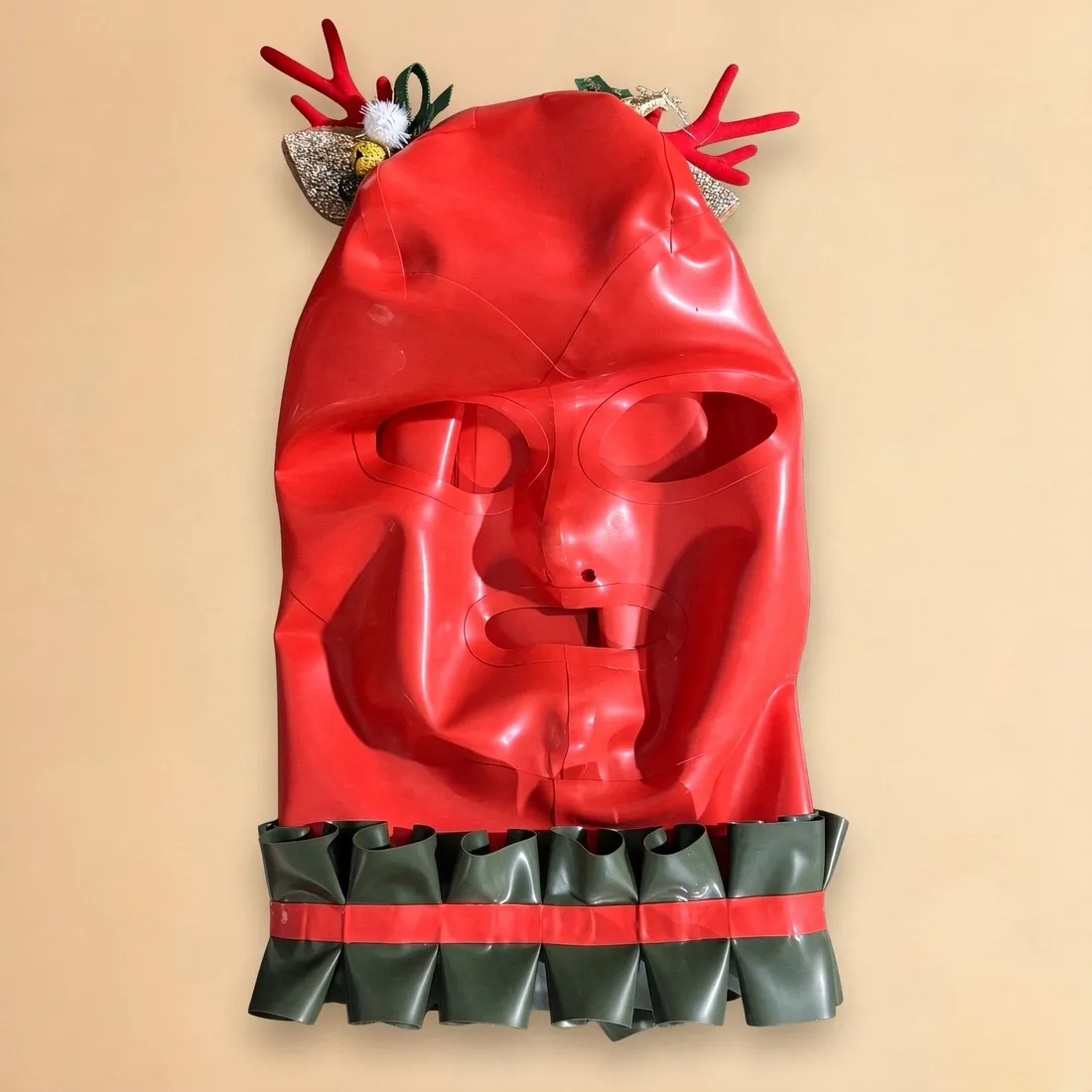 Christmas Special Latex Bow Hood / Mask with Reindeer Hair Clip view 5