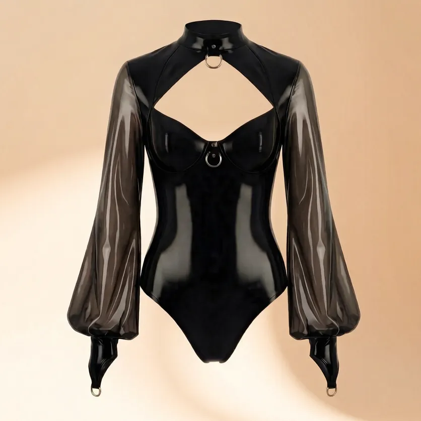 Women's Latex Catsuit / Bodysuit with Clear Long Sleeves view 5