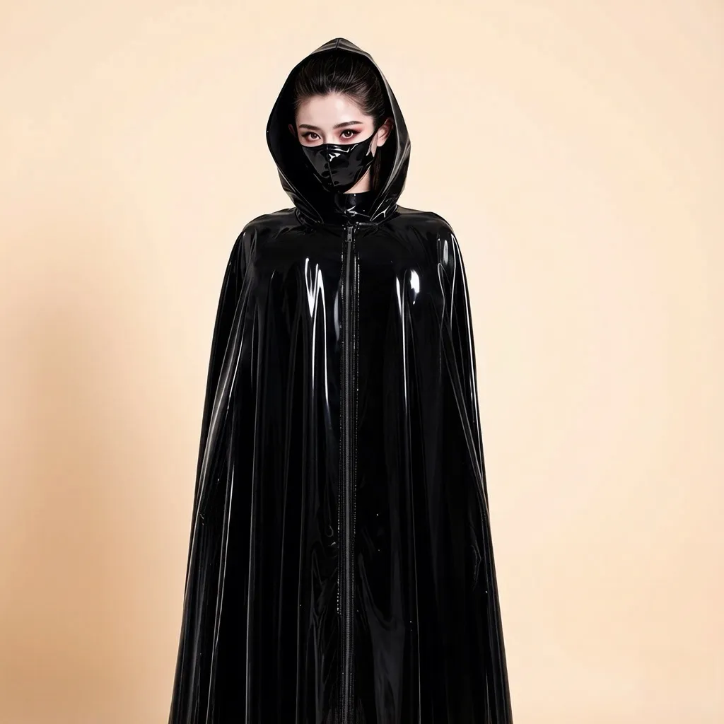 Women's Latex Hooded Cloak / Cape view 3