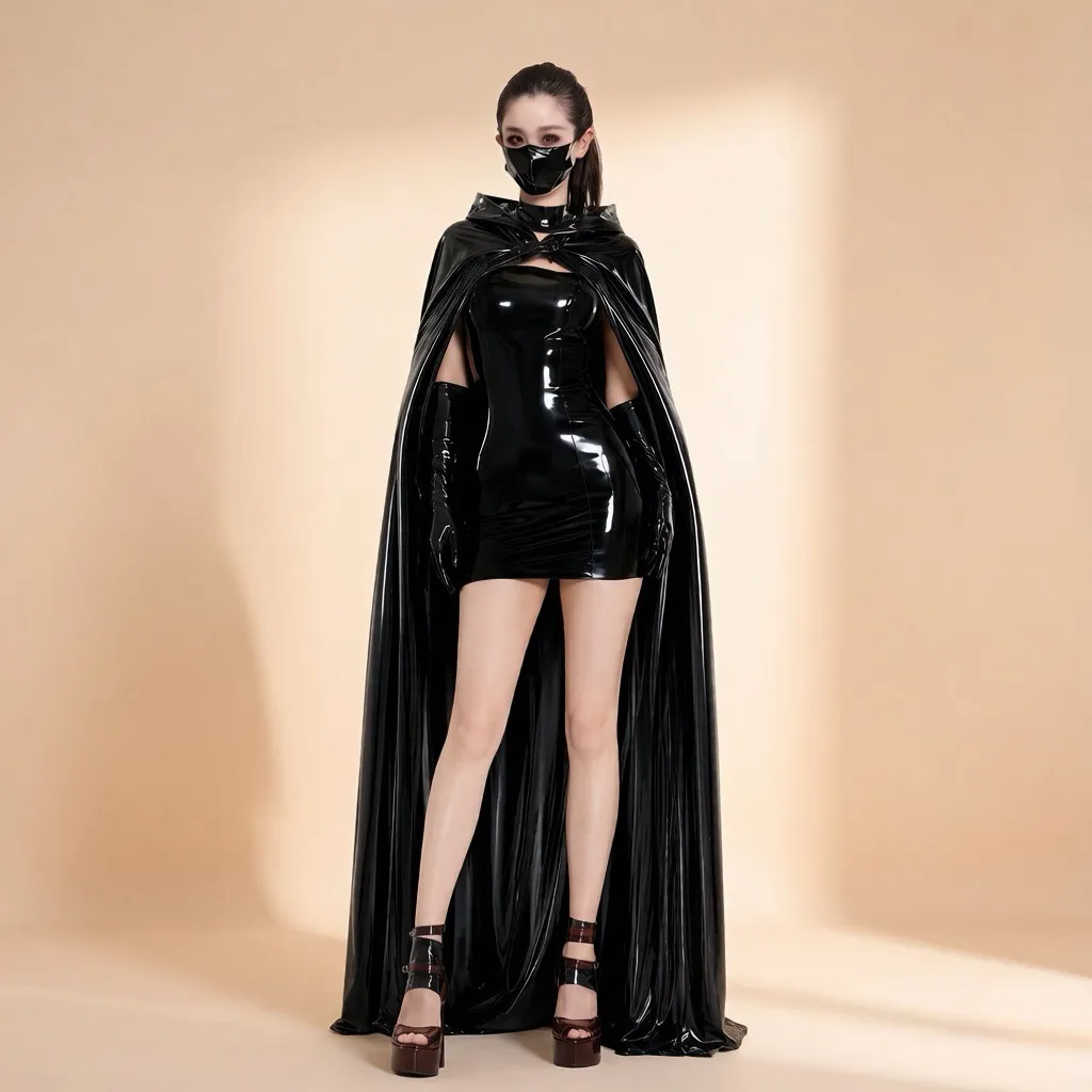 Women's Latex Hooded Cloak / Cape view 5