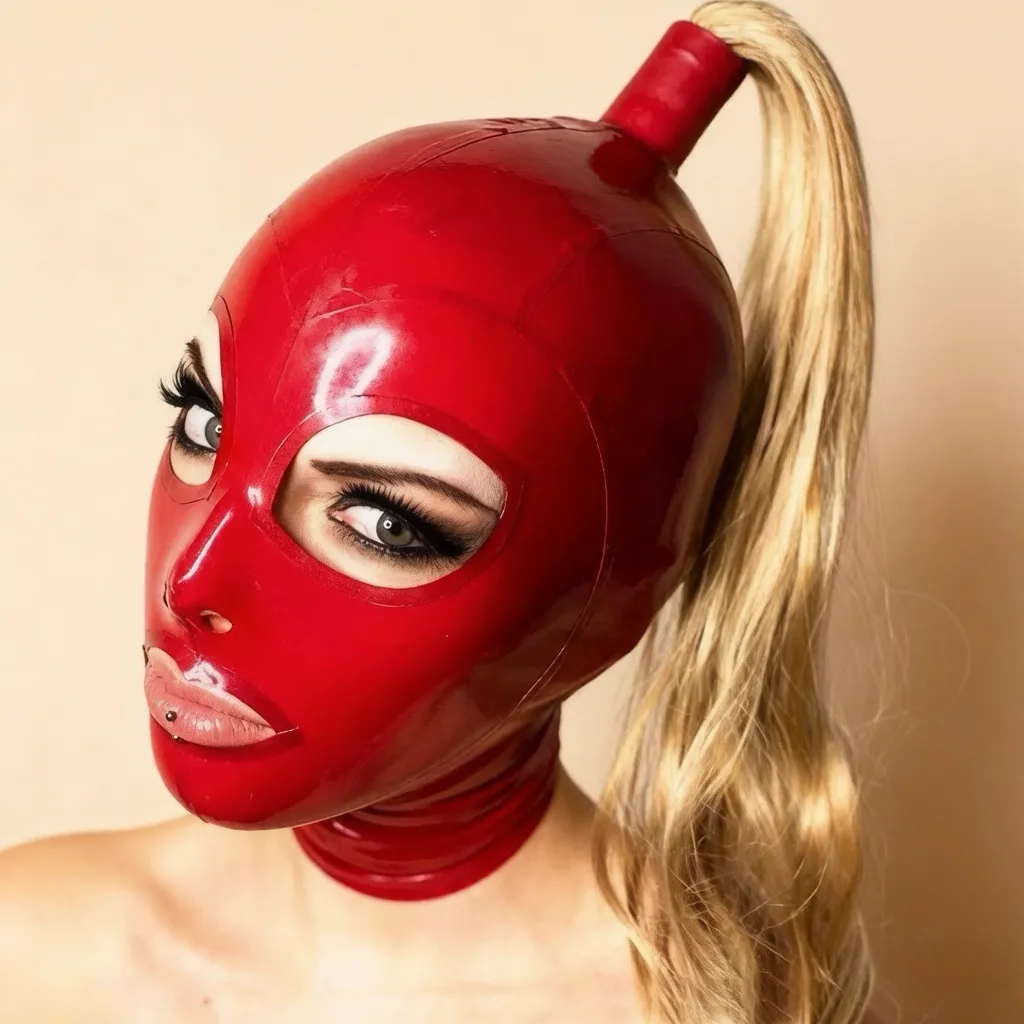 Latex Hood / Mask with Wig Ponytail — Vale — handmade latex, made to measure