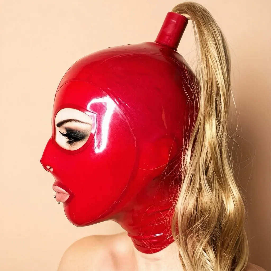 Latex Hood / Mask with Wig Ponytail — Vale view 3