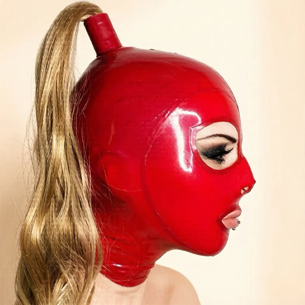 Latex Hood / Mask with Wig Ponytail — Vale view 4